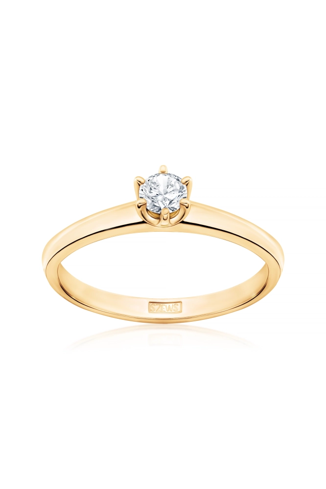 Peony — złoty pierścionek zaręczynowy z brylantem ~ 0,35 ct
